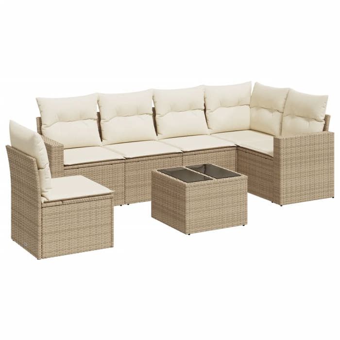 VidaXL Garden Lounge Set with Cushions 7 Pcs Beige Braided Resin 3251375