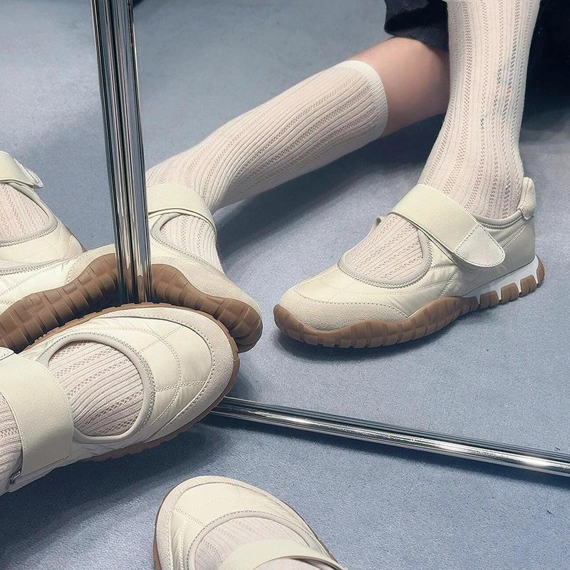 Processing Customization~ Leather Inner Height Increase Mary Jane Single Shoes Women's 2025 New Velcro Casual Ballet Shoes