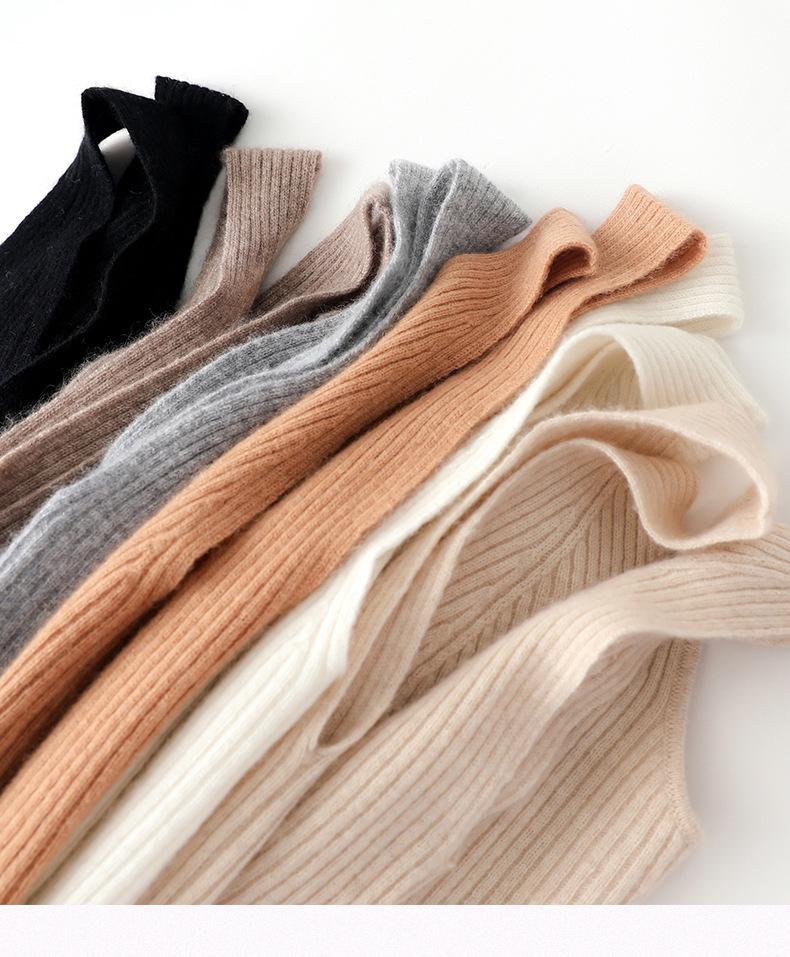 Women’s V-Neck Cashmere Camisole Sweater - Fitted, Sleeveless with Elegant Back Design for Autumn & Winter