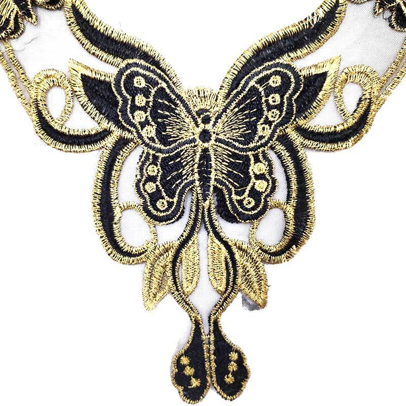 Water-soluble lace collar, three-dimensional applique, net bottom embroidery corsage DIY lace accessories, black gold, flower pattern
