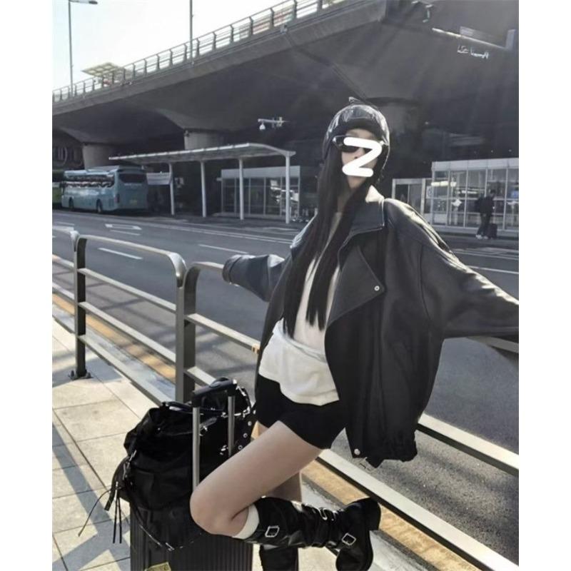 Amerikanischer Stil Mode Vintage Biker Lederjacke für Damen Herbst Lockerer Schnitt Vielseitig Trendig Lässige Oberbekleidung