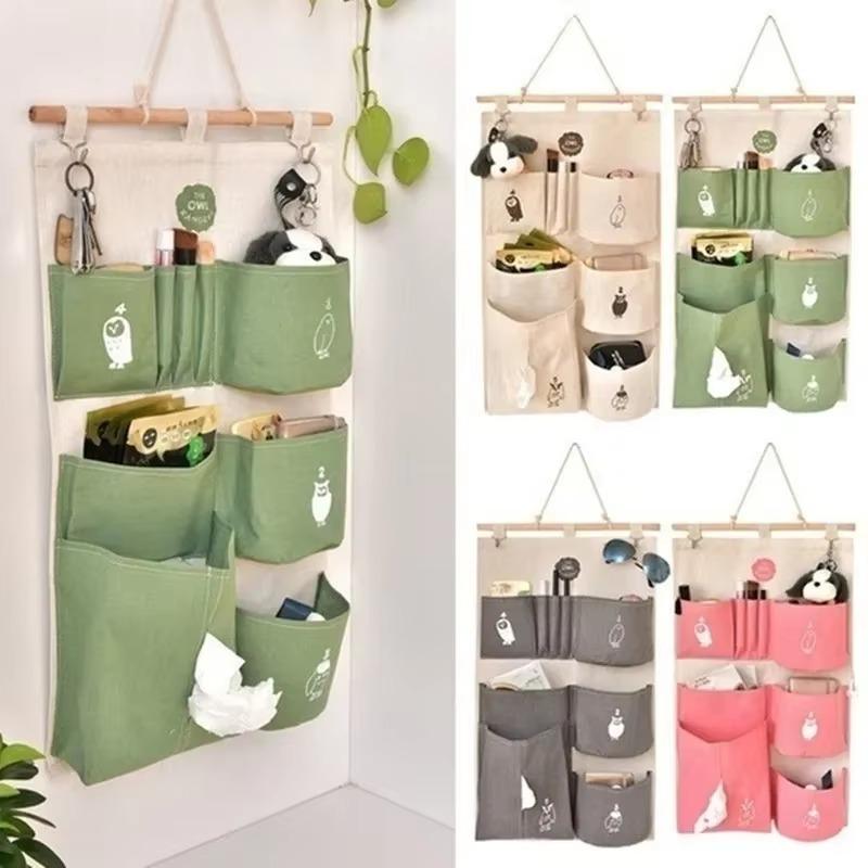 Fabric Waterproof Cotton and Linen Storage Hanging Bag Creative Hanging Multi-layer Dustproof Storage Bag Home Door StorageBags