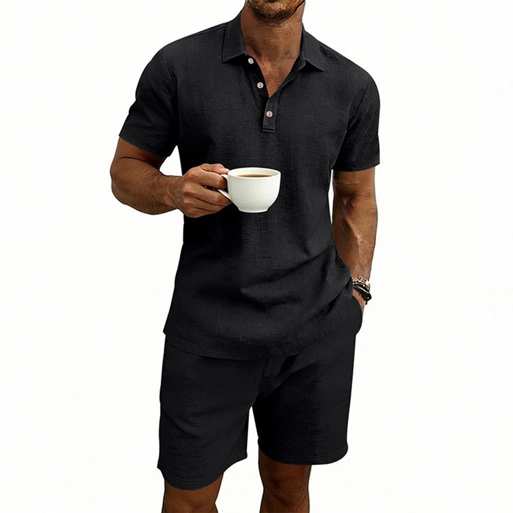 Men's Casual Loose Fit Large Size  Beach Short-sleeved Shirt And Shorts Set