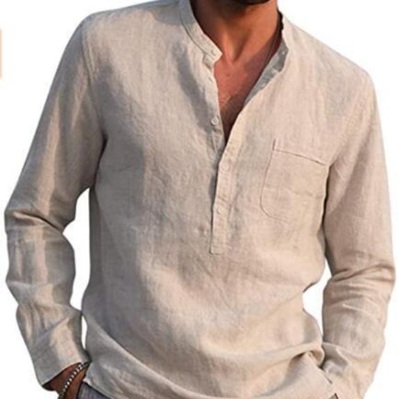 

King Billion Cotton Linen Hot Sale Men s Long-Sleeved Shirts Summer Solid Color Casual Beach Style Plus Size 5XL хакі
