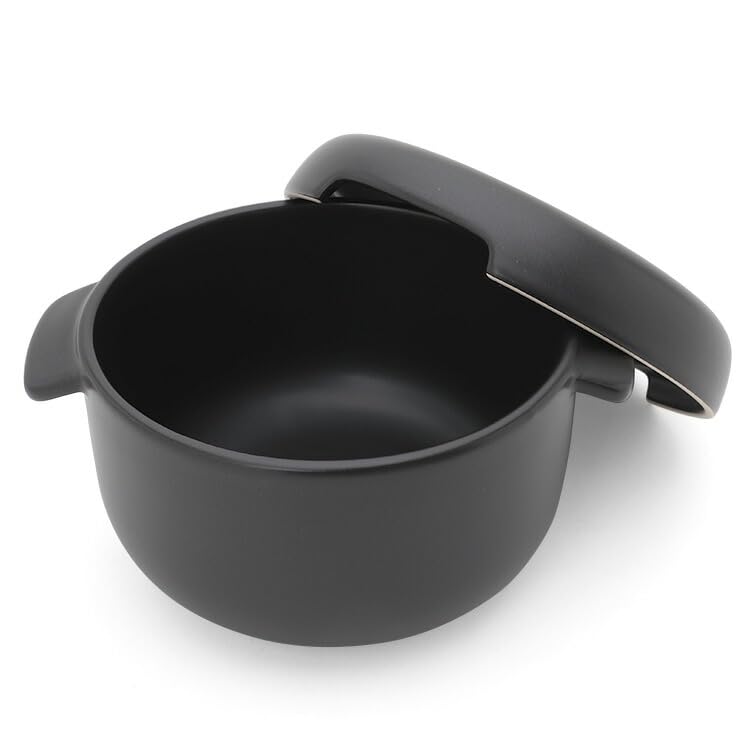 World Create Yayoi Pottery Round Ohitsu Black 2 Cups 15963