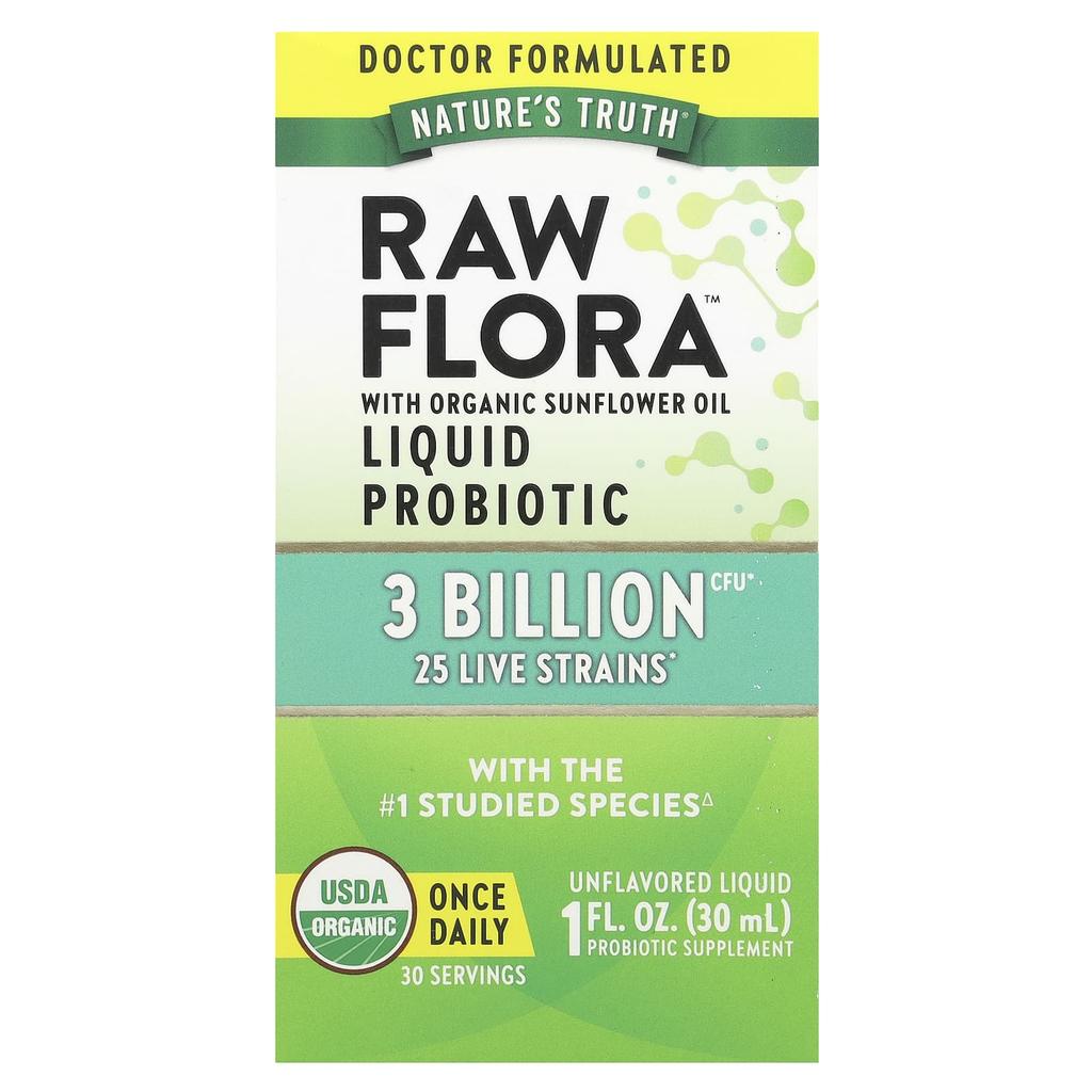 Nature'S Truth, Raw Flora™ Liquid Probiotic, Unflavored, 3 Billion CFU, 30Ml (1Fl Oz)