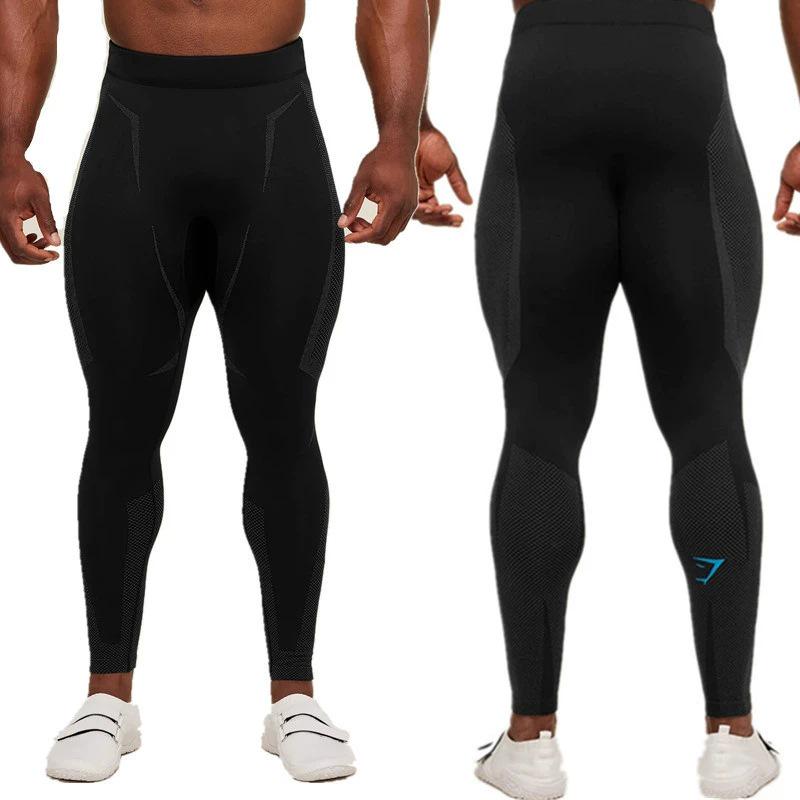 GYMSHARK Herrars Snabbtorkande Kompressionsleggings med Klassiskt Hajtryck för Fitness, Sport och Yoga