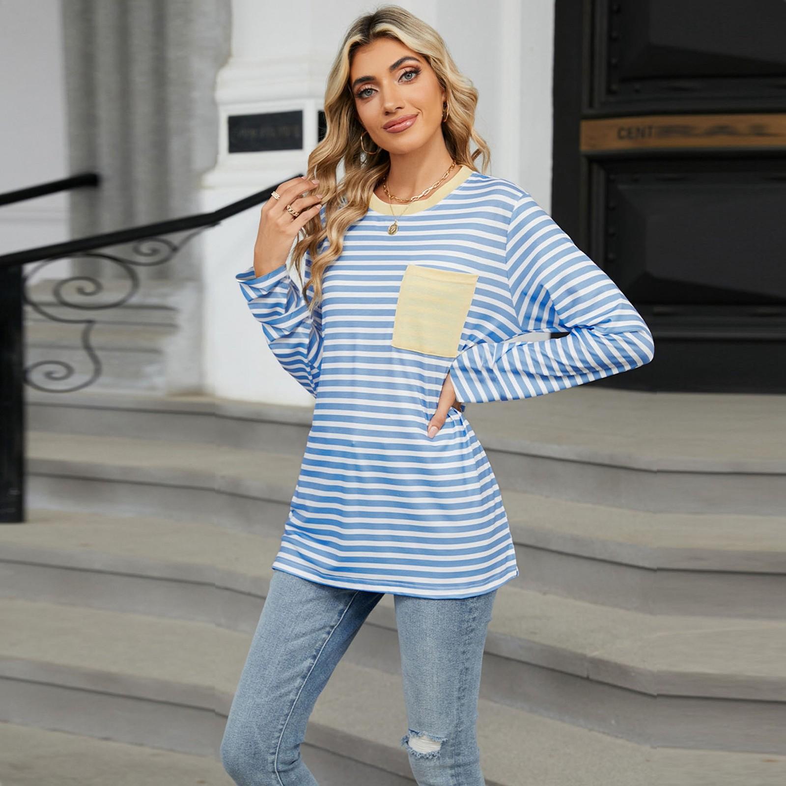 Женский повседневный топ с круглым вырезом и длинными рукавами в полоску с принтом XXXL — фото 8