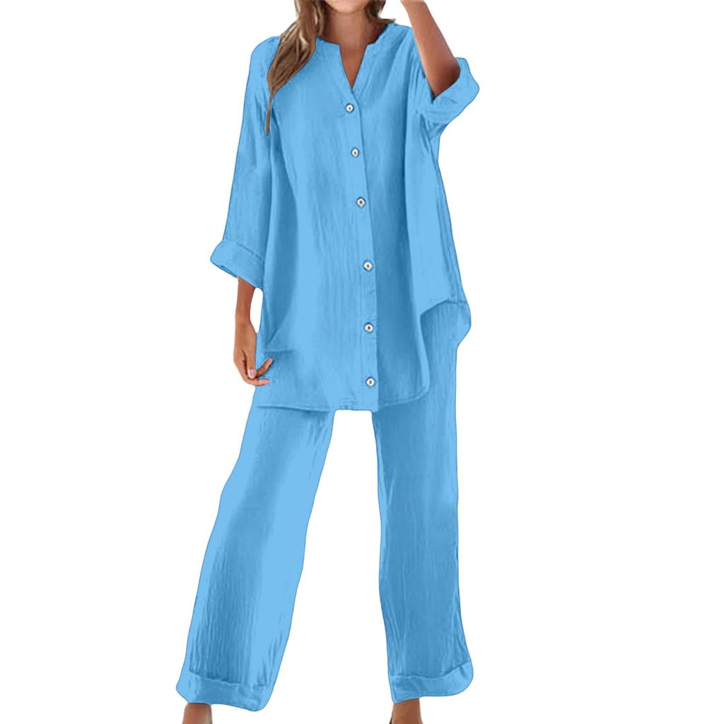 Women's Fashion Button-Down Casual Oversized Shirt Two-Piece Set