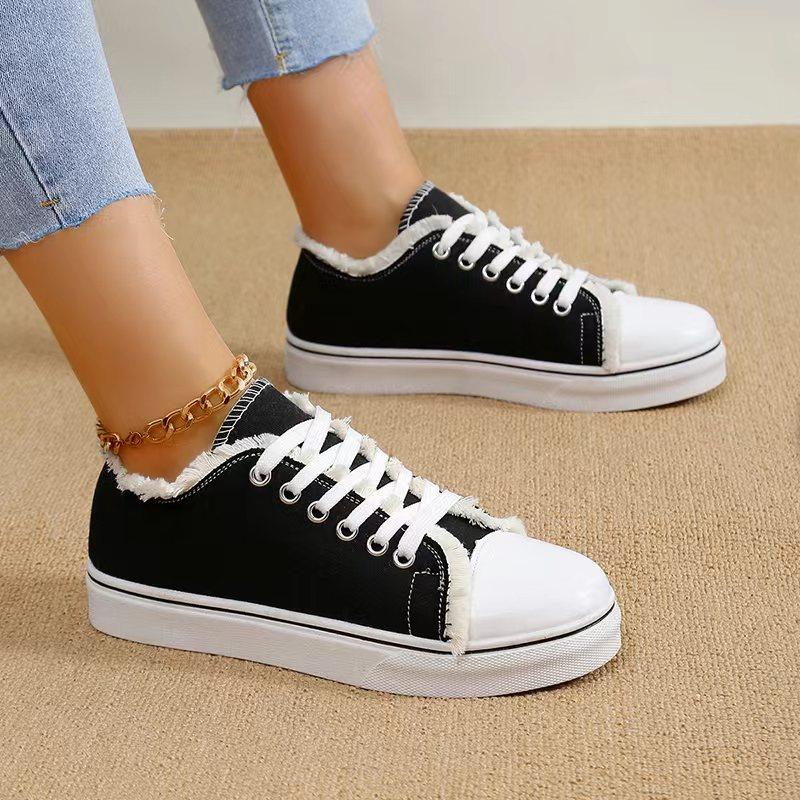 Fashion Women Canvas Shoes Fashion New Spring Autumn Sneakers Low Cut Lace-Up Women Vulcanize Shoes Woman Flats Off White Shoes Female
