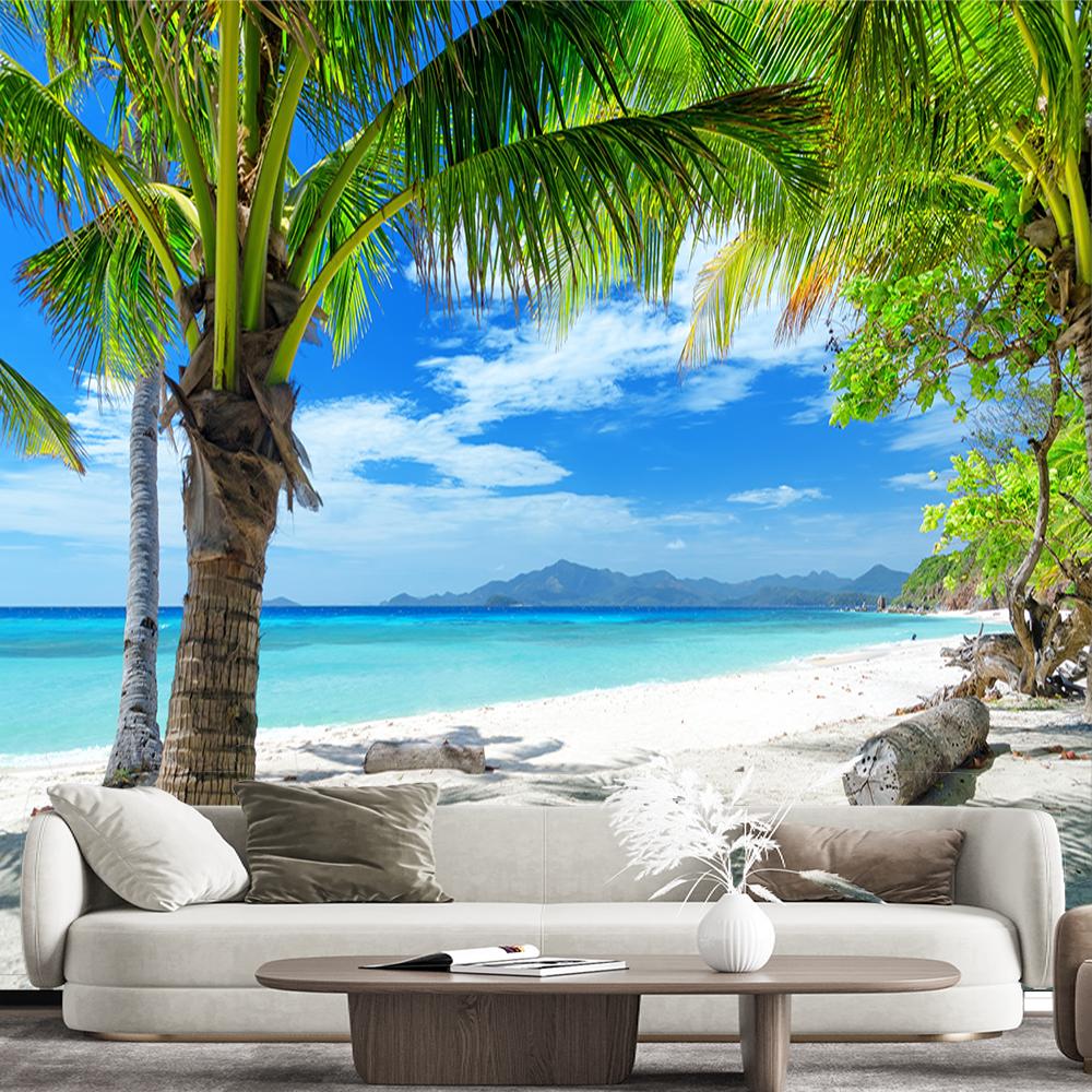Summer Tropical Palm Trees Wall Mural 3d Sea Beach Wallpaper Home Decor