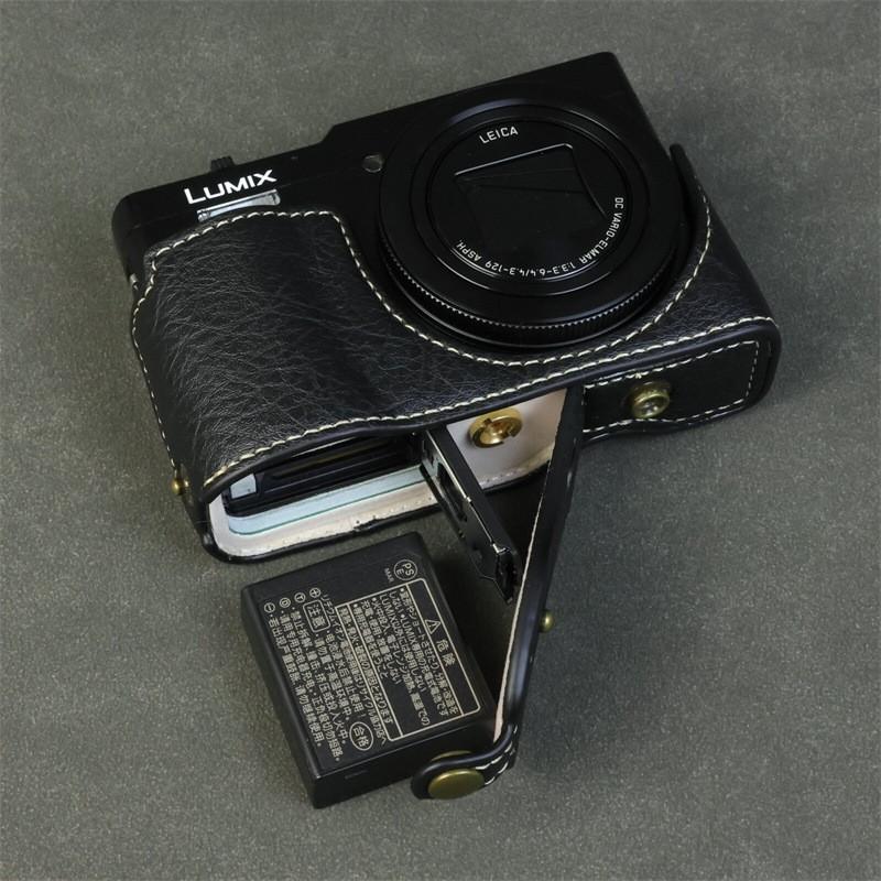Custodia in Pelle PU per Fotocamera Panasonic Lumix ZS99 TZ99 Digitale Compatta - Borsa a Spalla Sottile Con Ritaglio Inferiore Rivestimento in Velluto
