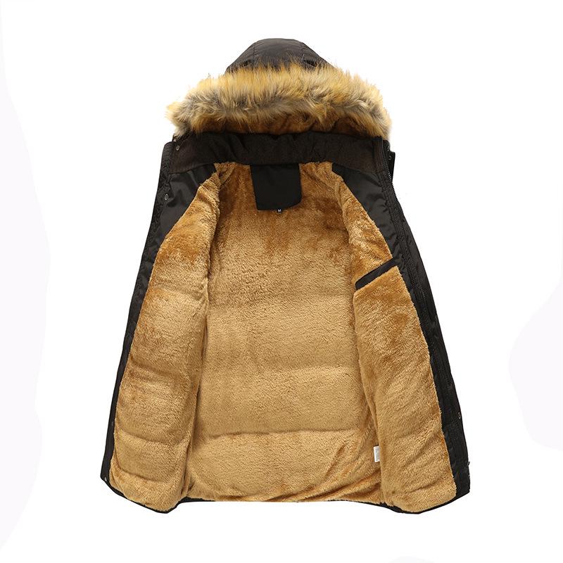 Autumn Winter Fashion Men's Plus Fleece Hooded Jacket Jacket Plus Fleece Warm and Cold-proof Men's Padded Jacket