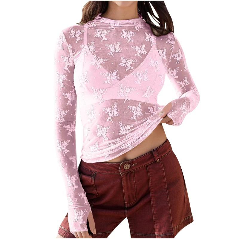 Perspective Lace Top Mesh Multi-color Bottoming Shirt Sexy Trend Shirt