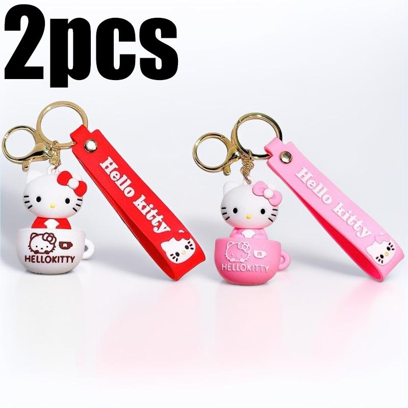 Cute Cartoon Hello Kitty Keychain Teacup Key Chain Women Girl Schoolbag Shoulder Bag Car Keyring Kid Kawaii Gift Festival gifts