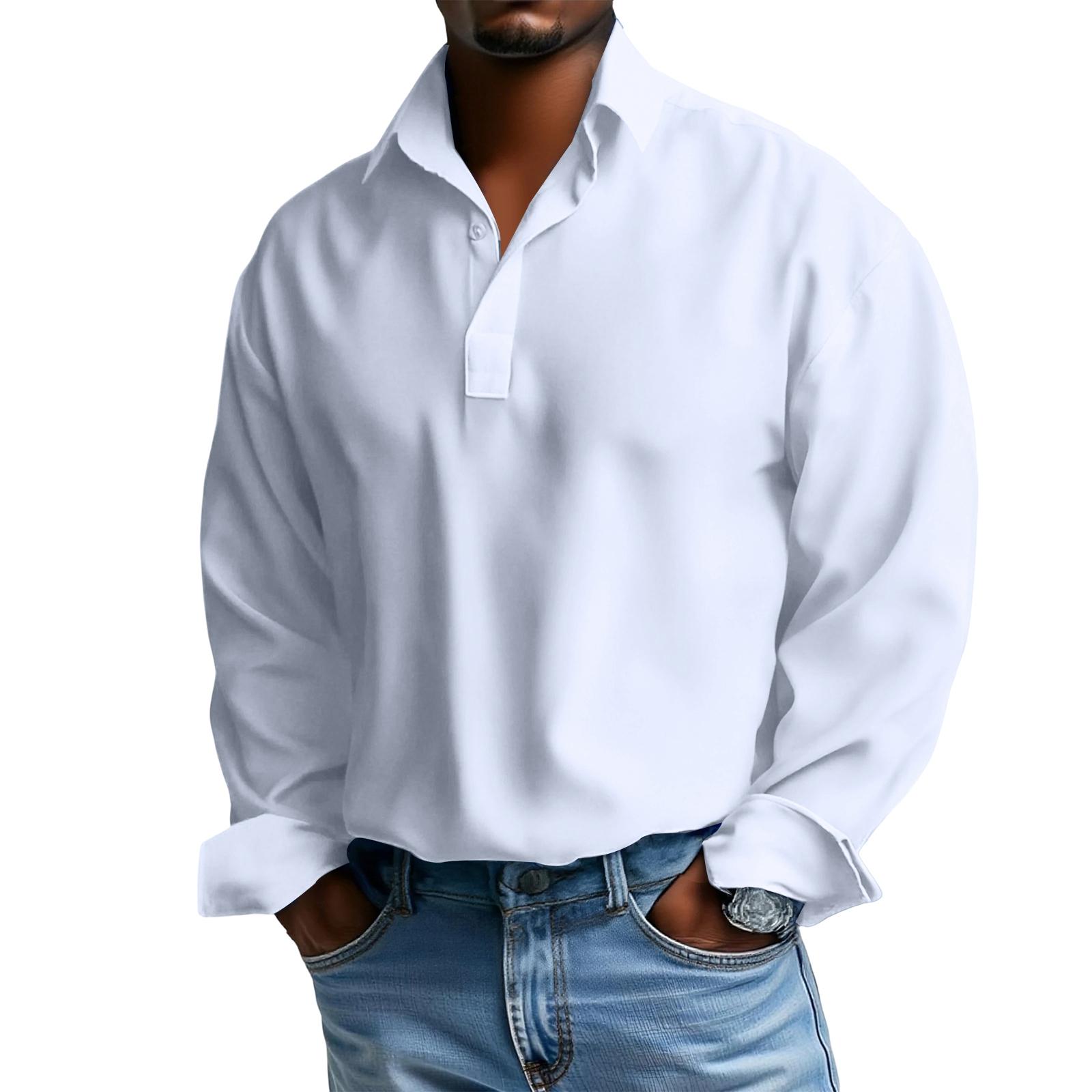 

Мужская Рубашка Пуловер с Длинным Рукавом Деловая с Отложным Воротником XL белый