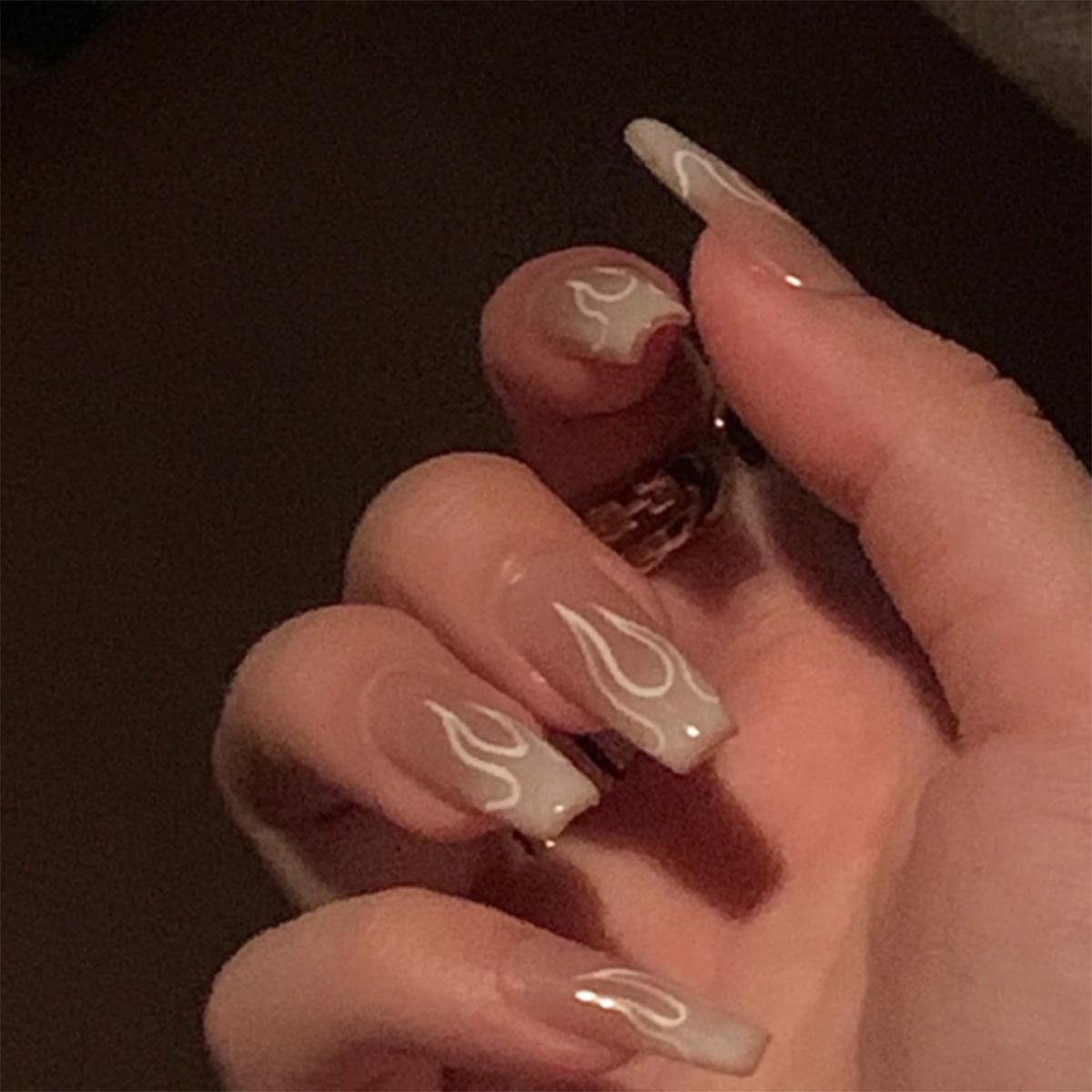 

Summer wear armor simple white French flame wear armor y2k wear nail piece fake nail finished product