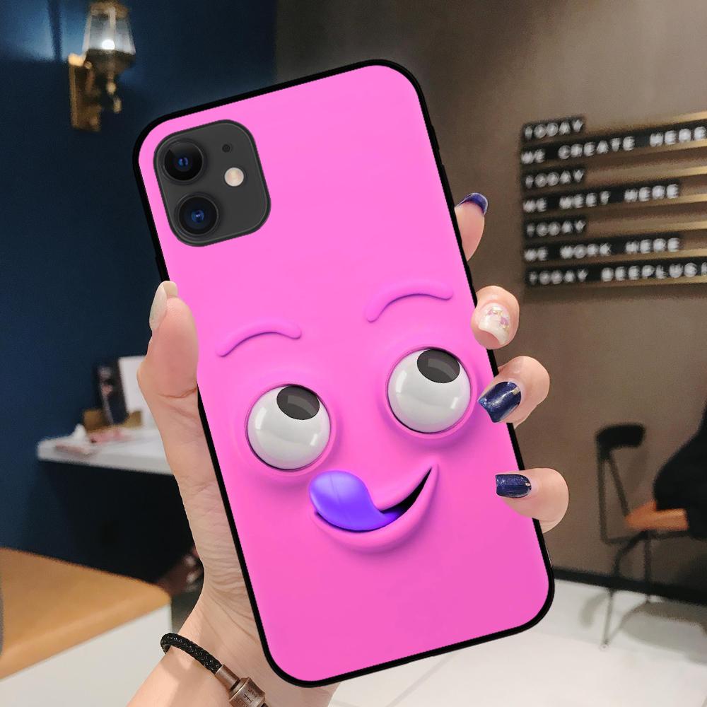 FLYRUI 3D Funny Face Black TPU Soft Phone Case Cover For iPhone SE2 11 Pro XS MAX XS XR 8 7 6 Plus Case 12 Mini 12ProMax