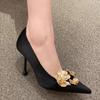 Luxury Brand Designer Heels Sandal Women Fashion Metallic Floral Design Elegant Dress Pumps Sexy Pointed Toe Shallow Office Shoe