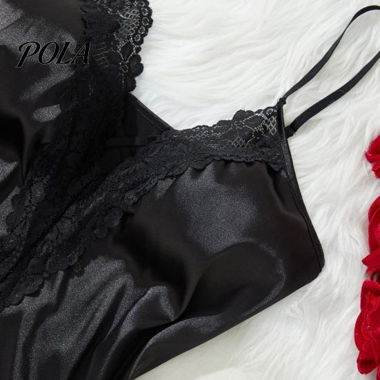 Skin-friendly Sleepwear Women's Satin Lace Chemise Nightgown, Sexy Full Slip Nightgown Babydoll Sleepwear, Sleeveless V Neck Mini Nightdress Pajama