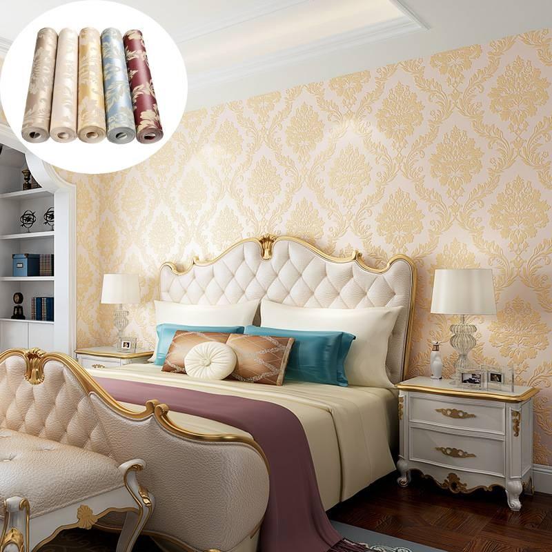 Damaškový Reliéfní Zlatý Texturovaný Vliesový Tapetový Válec Dekorace Obývací Pokoj