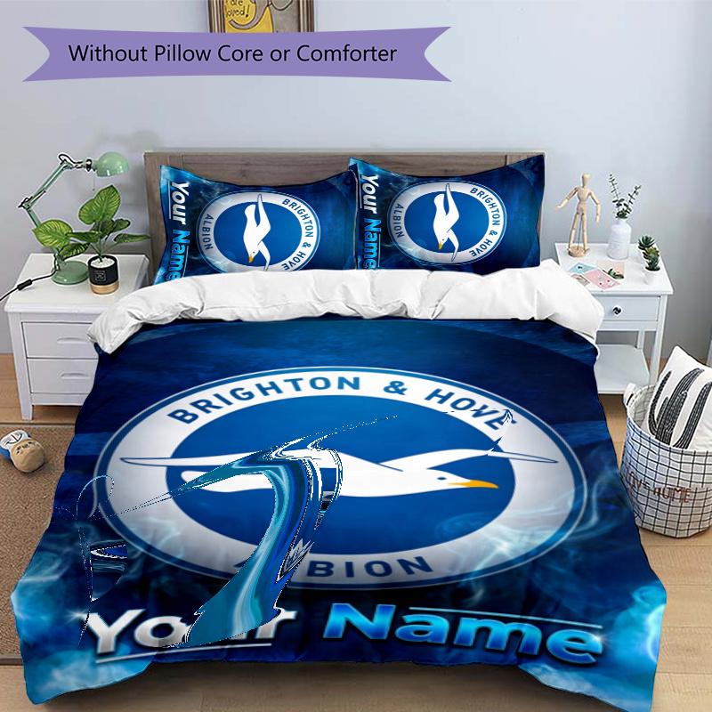 3pcs Brighton & Hove Albion F.C. Cover Set - Personalized Name, HD Printed Bedding with 1 Cover and 2 Pillowcases - Perfect for Home Decor, Easy Care