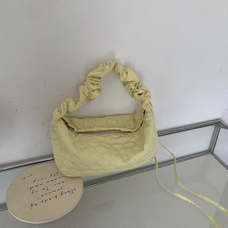 Fashion Crossbody Bag Versatile Shoulder Bags for Girl Women Pleated Drawstring Solid Color Bags Korean Style Ruched Bag Yellow