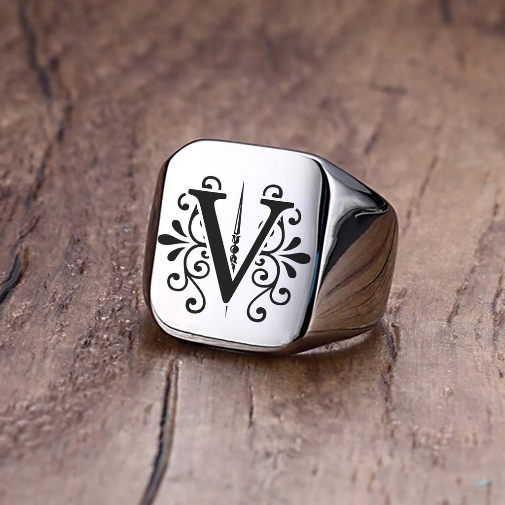 Herrenring, Sigent-Ringe, Alphabet-Ring aus Edelstahl für Herren, Vatertagsgeschenk