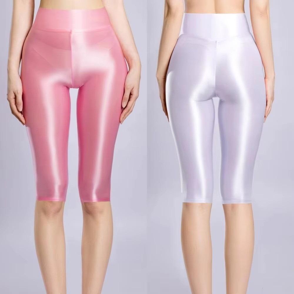 Shorts brillants longueur genou Collants pêche pour hanches Legging Pantalons de yoga fins Pour le fitness les joggeurs