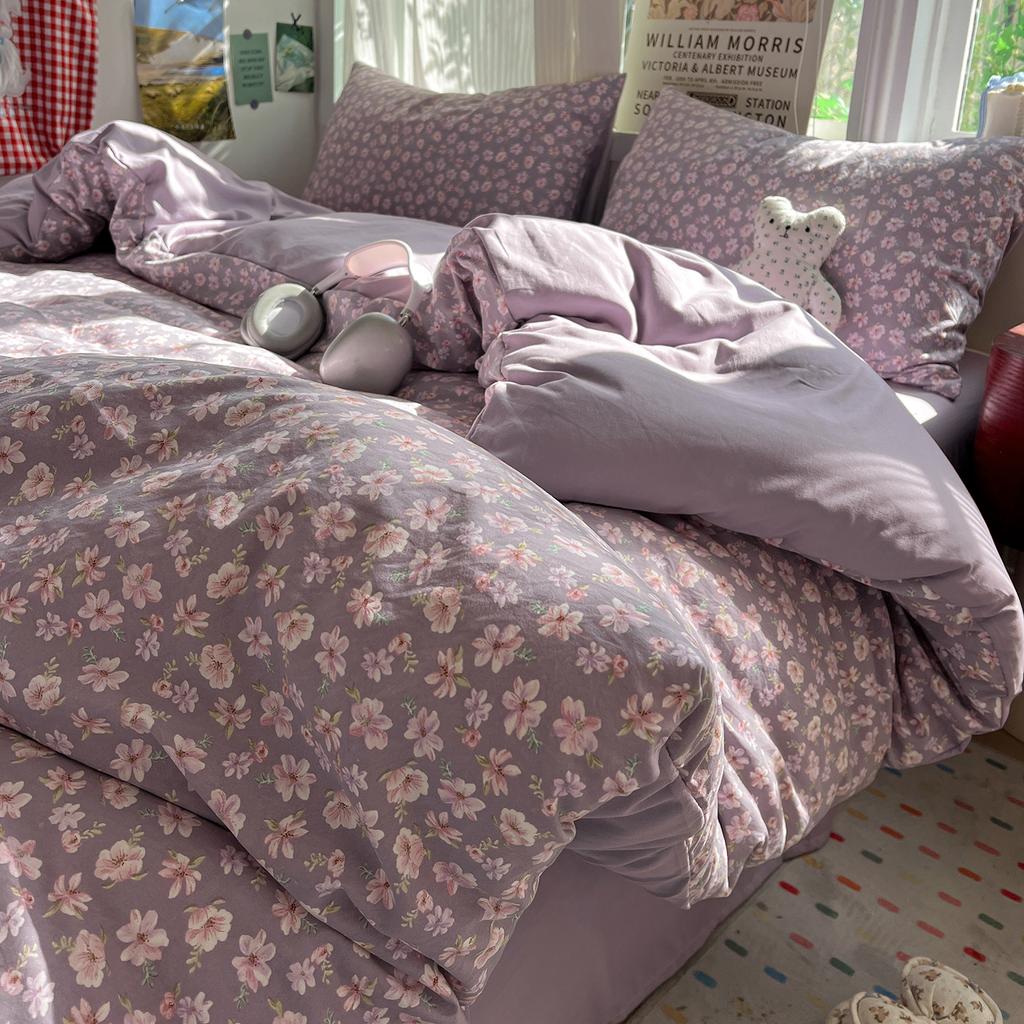 Korean Style Bedding Sets Floral Flat Sheet Duvet Cover Pillowcase Twin Queen Full Size No Filling Fitted Sheet Set Home Decor