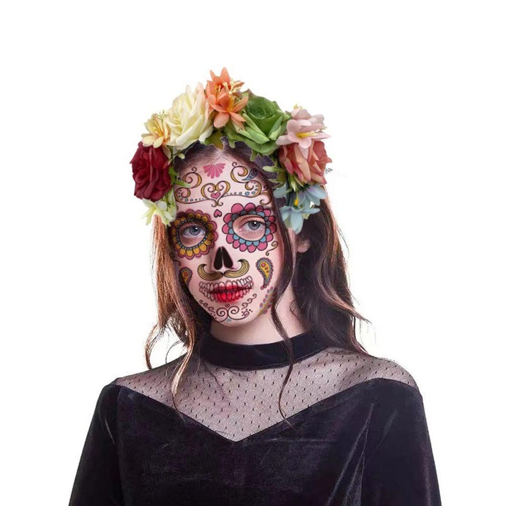 Rose Flower Simulation Flower Headband Skeleton Skull Hair Hoop Halloween Hair Band Festival