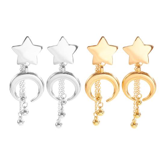 Star And Crescent Moon Earrings Women Retro Dangle Drop Earrings Long Chain Tassel Earrings for Daily Wear Dates Street Party