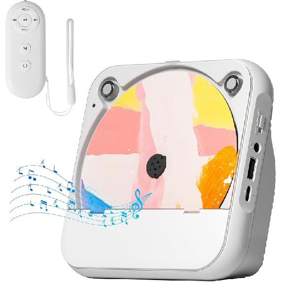 

Портативный CD-плеер Bluetooth Перезаряжаемый, Беспроводной Мини Настольный для Дома с Hi-Fi Динамиком, Милый CD-плеер Пульт Дистанционного Управления, Поддерживает CD/FM белый