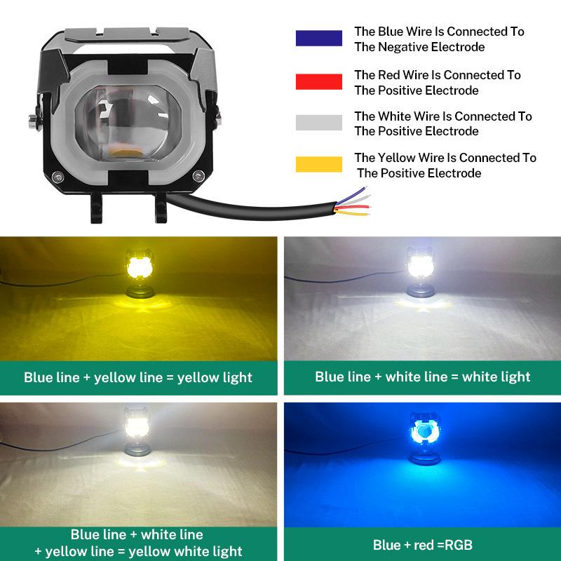 Motocyklové denní světlo Devil Eye Mini reflektor 30W RGB Vysoce výkonný jasný hliníkový přídavný světlomet Dálkové/tlumené mlhové světlo
