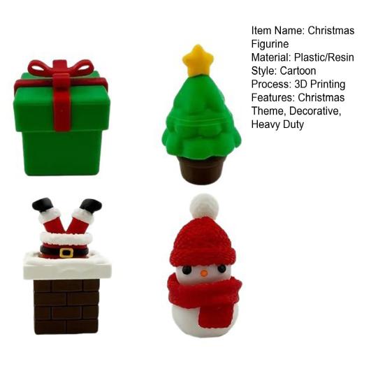 Yousheng 1/2/3/4Pcs 3D Printed Christmas Figurine Santa Snowman Star Topper Xmas Tree Gift Box Statue Holiday Party Decoration Ornament
