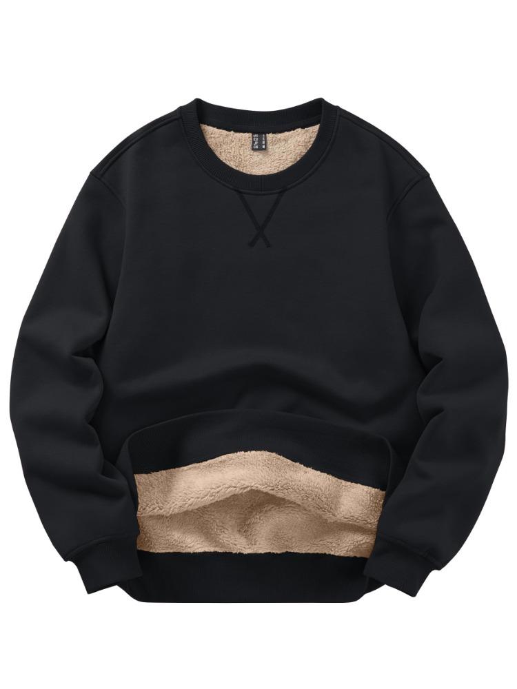 

Women s Fluffy Thick Fleece Lined Sweatshirt Solid Color Loose Fit Round Neck for Outdoor Mountain Size L чёрный