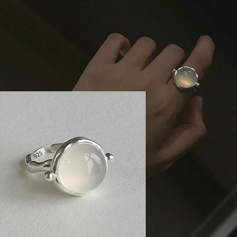 PANJBJ Real 925 Silver Retro Round Ring For 2 Rigns Women Chain Vintage Fine Jewelry Minimalist Accessories Gift