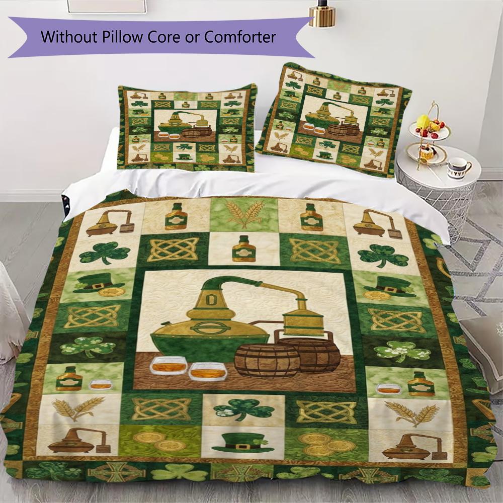 St.Patrick's Day Pattern Bedding uilt Set uilt Cover Pillowcase Home Decoration Birthday Gift (1 * duvet cover + 2 * pillowcase without core)74