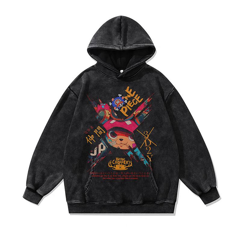 American Retro Skull Print Hoodie Jacket Autumn And Winter Heavy Washed Old Hooded Sweater Men And Women