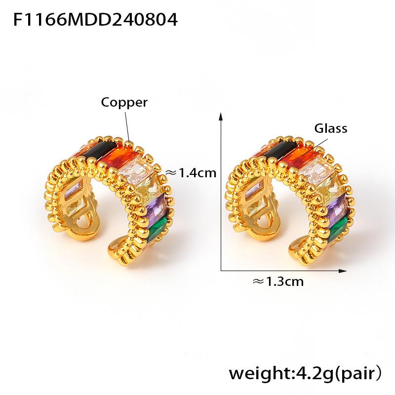 

Креативный микро-инкрустированный цветной стеклянный камень без отверстий для ушей, клипса для ушных косточек в стиле ретро, медный материал, украшения для ушей для женщин