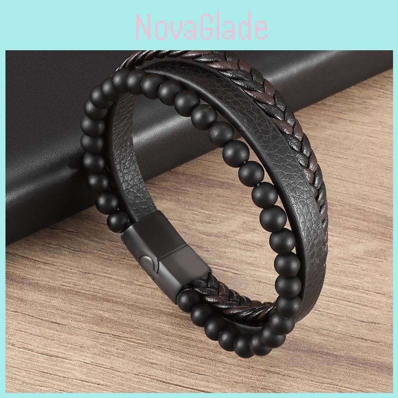 Dragon And Best-selling Natural Stone Grinding Stone Leather Bracelet Factory Direct Sales