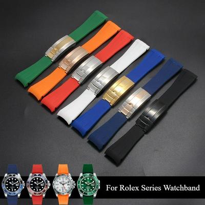 Hochwertiges Silikon-Uhrenarmband in Schwarz, Grün, Rot, Blau, Weiß, farbigem Stil, gebogene Schnittstelle für Rolex Datejust Submariner Armband