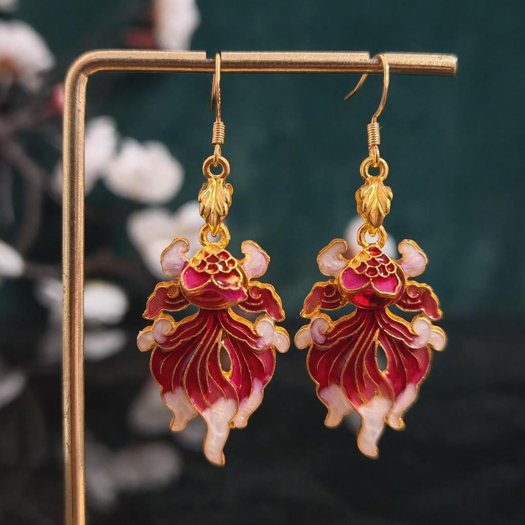 Koi Red Chinese Style Dangle Earrings - Good Luck Accessories & Gifts