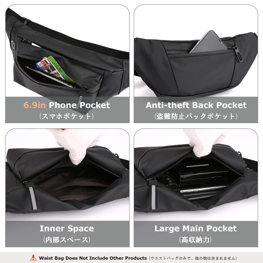 YAPJEB Waist Large with Earphone Multifunctional for and Outdoor Activities Water-Repellent Pouch, Capacity, 3-Way, Lightweight, Hole, Running,