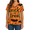Women's Halloween Printed V-Neck Double Pocket Short Sleeves Hem Slit Uniform Caregiver Top