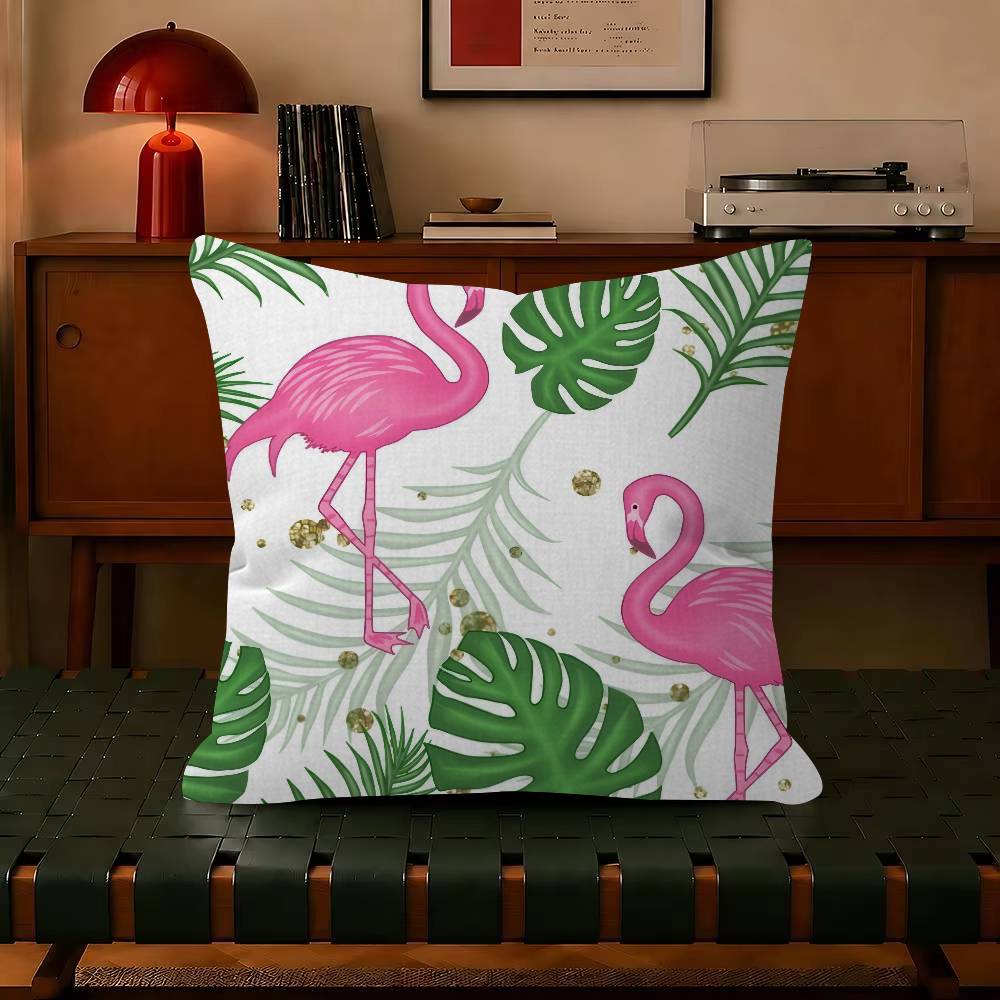 Summer-Themed Flamingo Tropical Leaf Decorative Pillowcase Square Pillowcase Home Office Decorative Cushion Cover