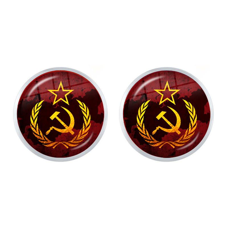 

Vintage USSR Soviet Badges Sickle Hammer Stud Earrings CCCP Russia Emblem Communism Sign Glass Cabochon Ear Jewelry For Women