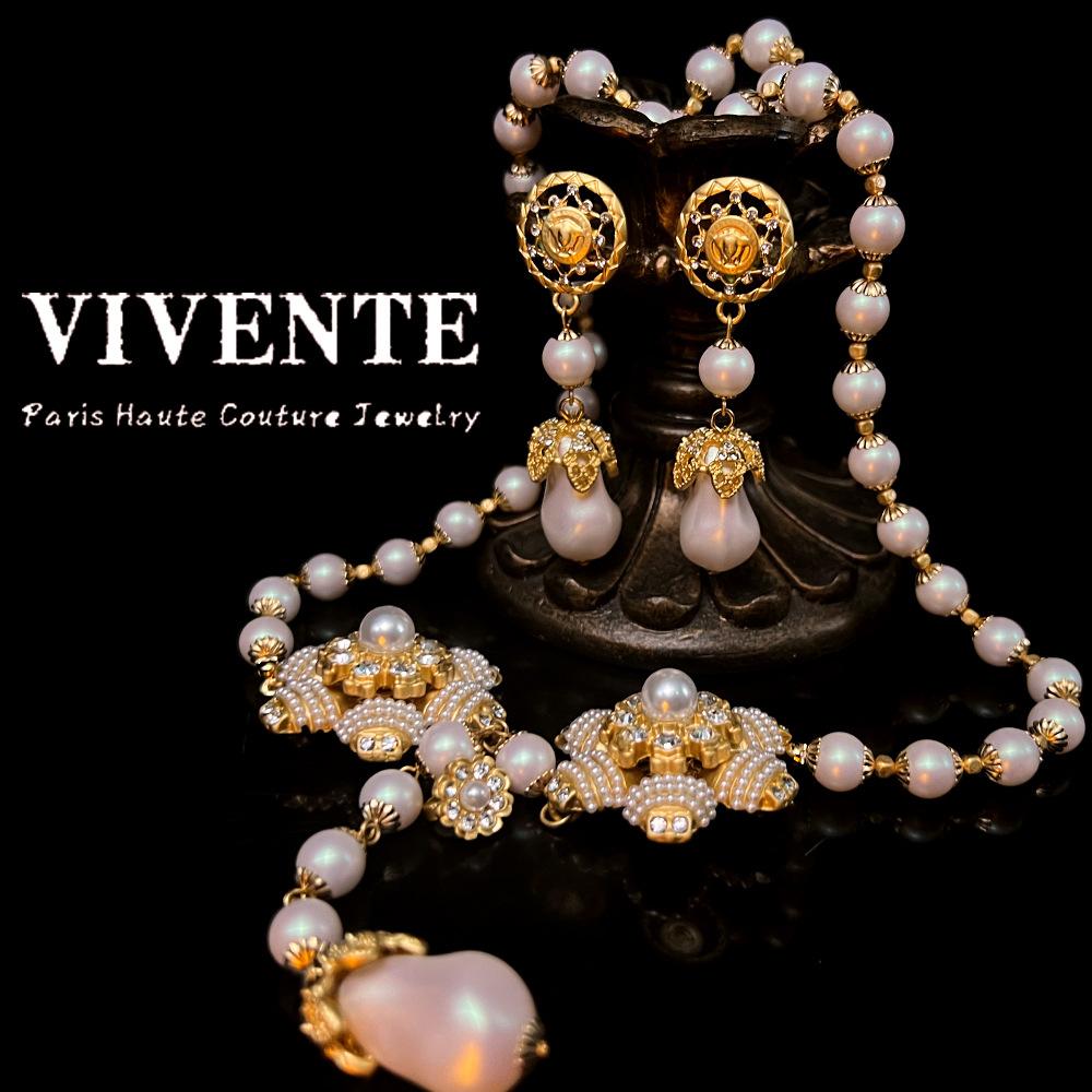 Mittelalterliches Schmuckset, Barock Wassertropfen Vintage Hofstil Elegant Retro Pulloverkette Perlenohrringe