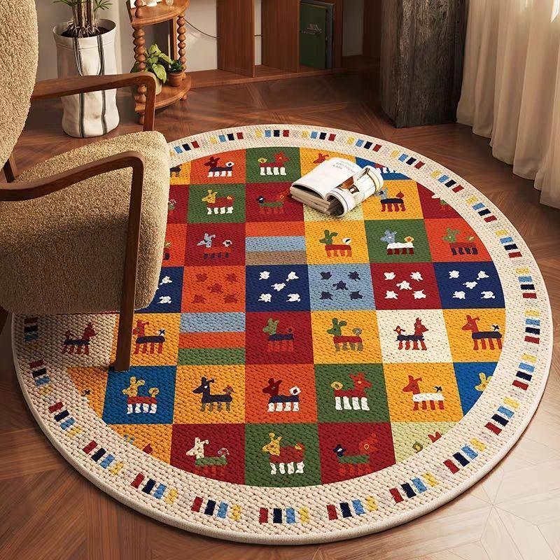 Vintage Circular Floor Mat Carpet for Bedroom Children's Room Study Swivel Chair Rocking Chair Chair Mat Bedside Carpet