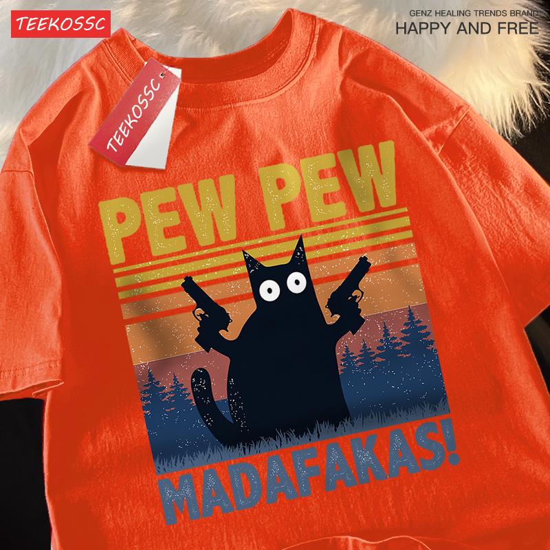 

Пиу Пиу Мадафакас Двойной Пистолет Кот Футболка с коротким рукавом Оверсайз Дышащая Хлопковая Летняя Одежда Уличная Повседневная Футболка Мужская 4XL
